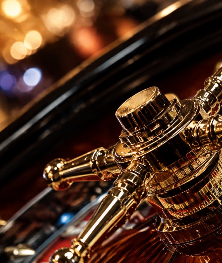 Close-up of a gold roulette wheel spindle