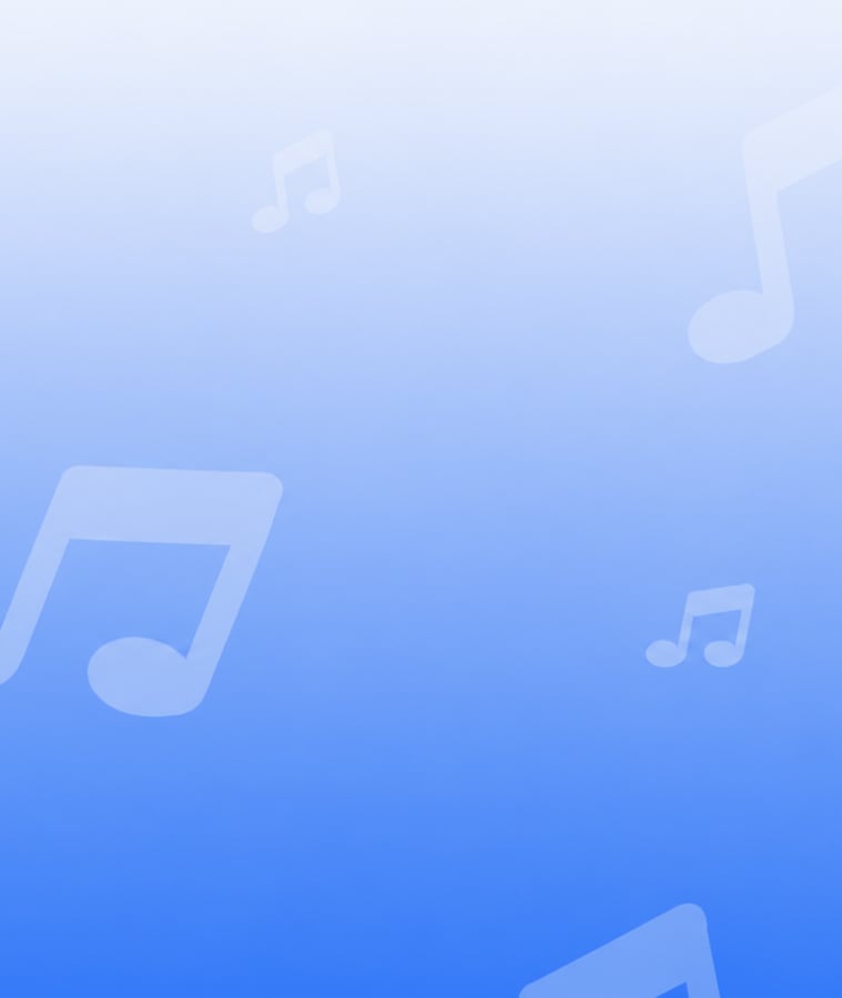 Blue gradient background with white musical notes