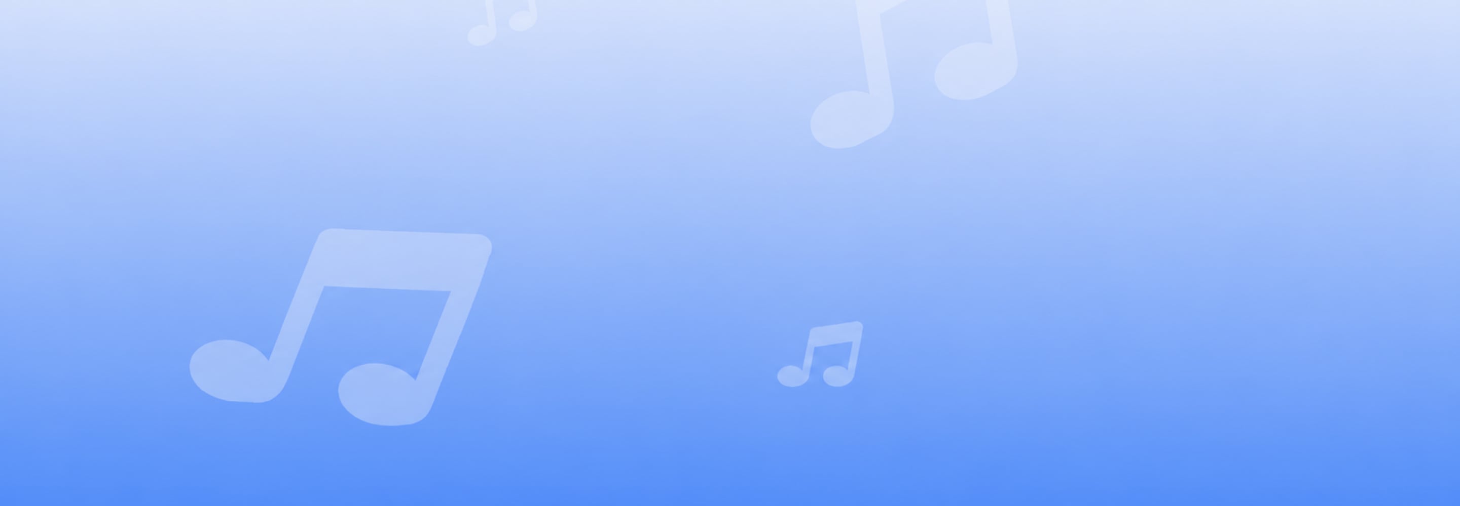 Blue gradient background with white musical notes