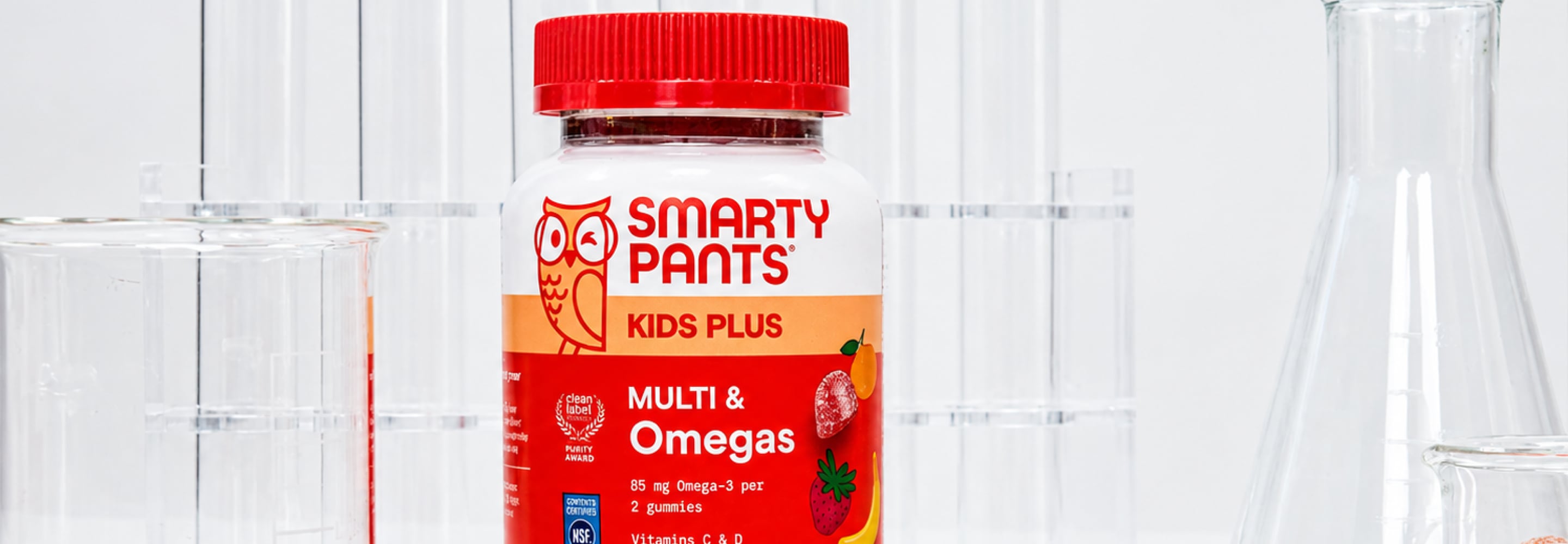 Bottle of SmartyPants Kids Plus Multi and Omegas gummy vitamins
