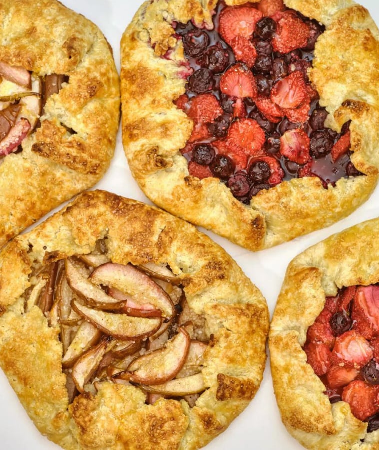 Rustic fruit galettes with berries and golden crust